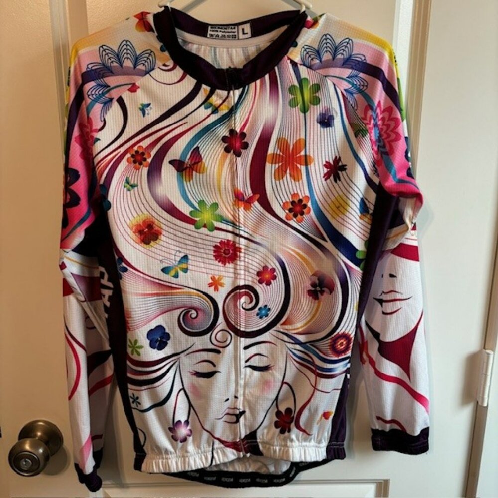 Long sleeve Women's Cycling Jersey Multi colored Size L EUC